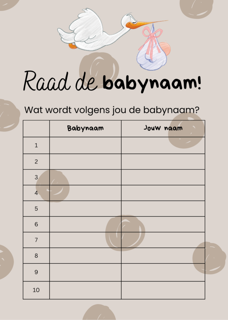Raad de babynaam kaart - voorspellen collega