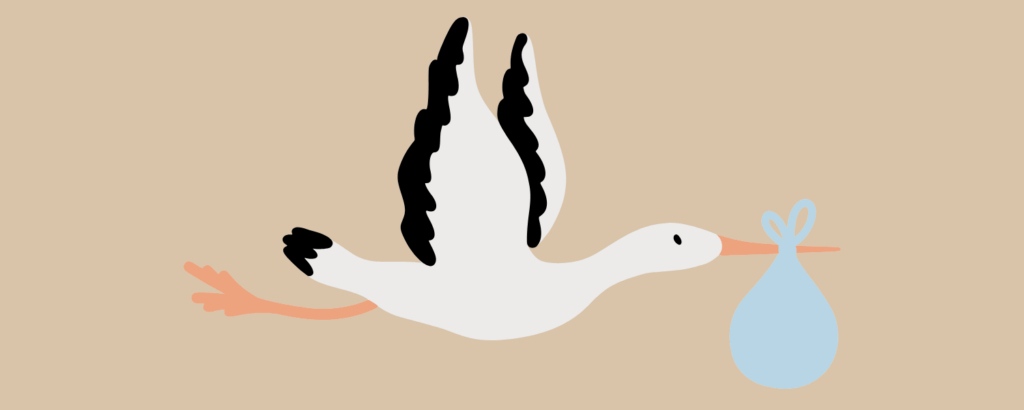 Idee voor kraamcadeau - ooievaar met baby